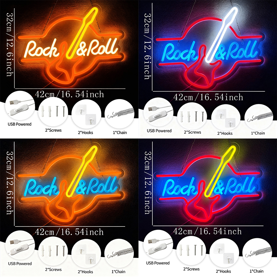 Rock & Roll Led Neon Sign, Mus - Musical Instrument Sign avis et prix
